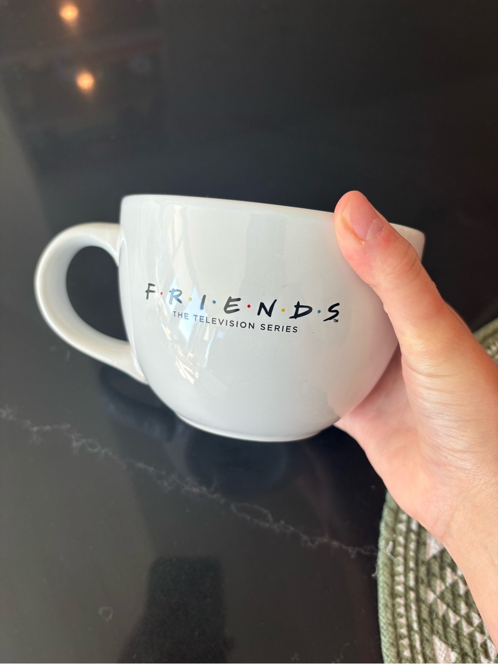 FRIENDS White Ceramic Logo Mug with Colored Dot Accents